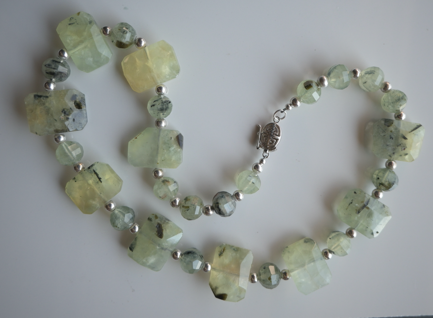 Green Rutilated Quartz Gemstone Necklace with Sterling Silver Accents