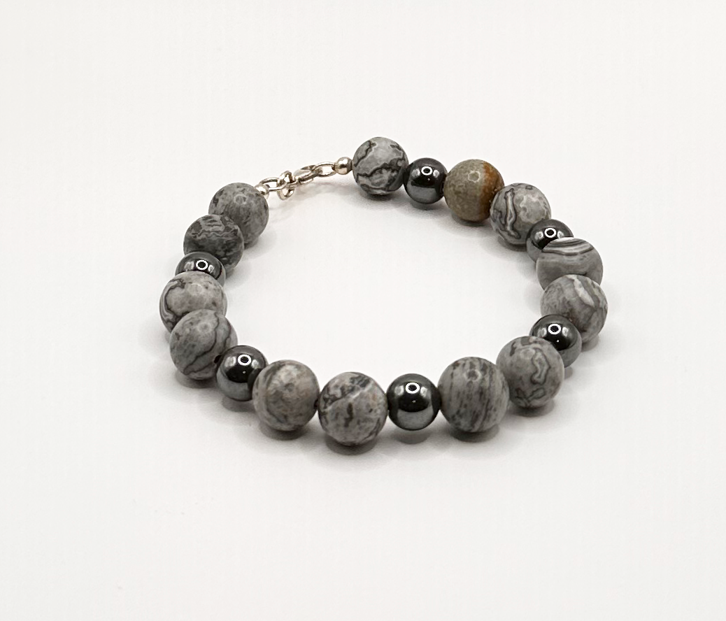Gray Jasper with Hematite Bracelet