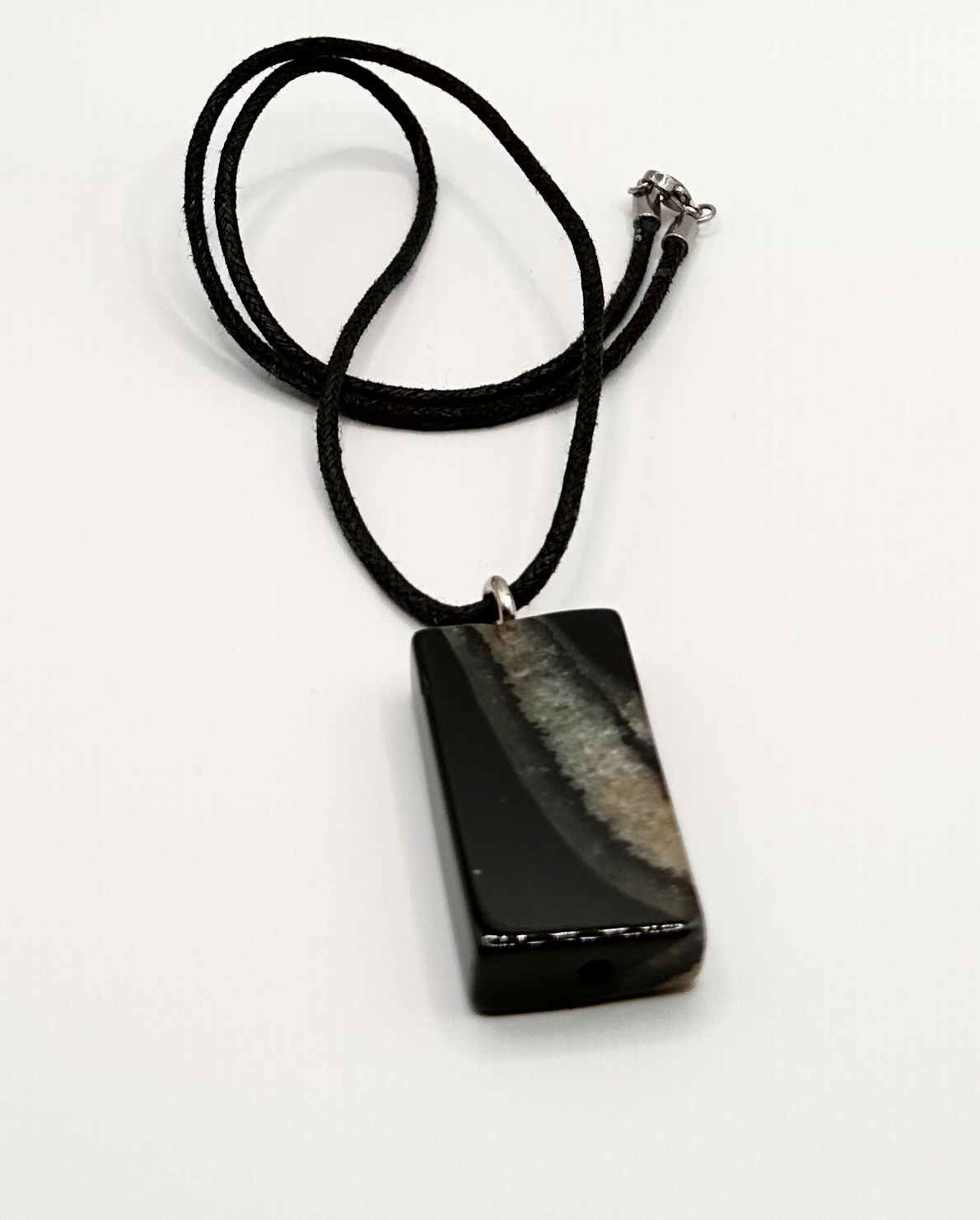 Black Agate Pendant with Black Cotton Cord
