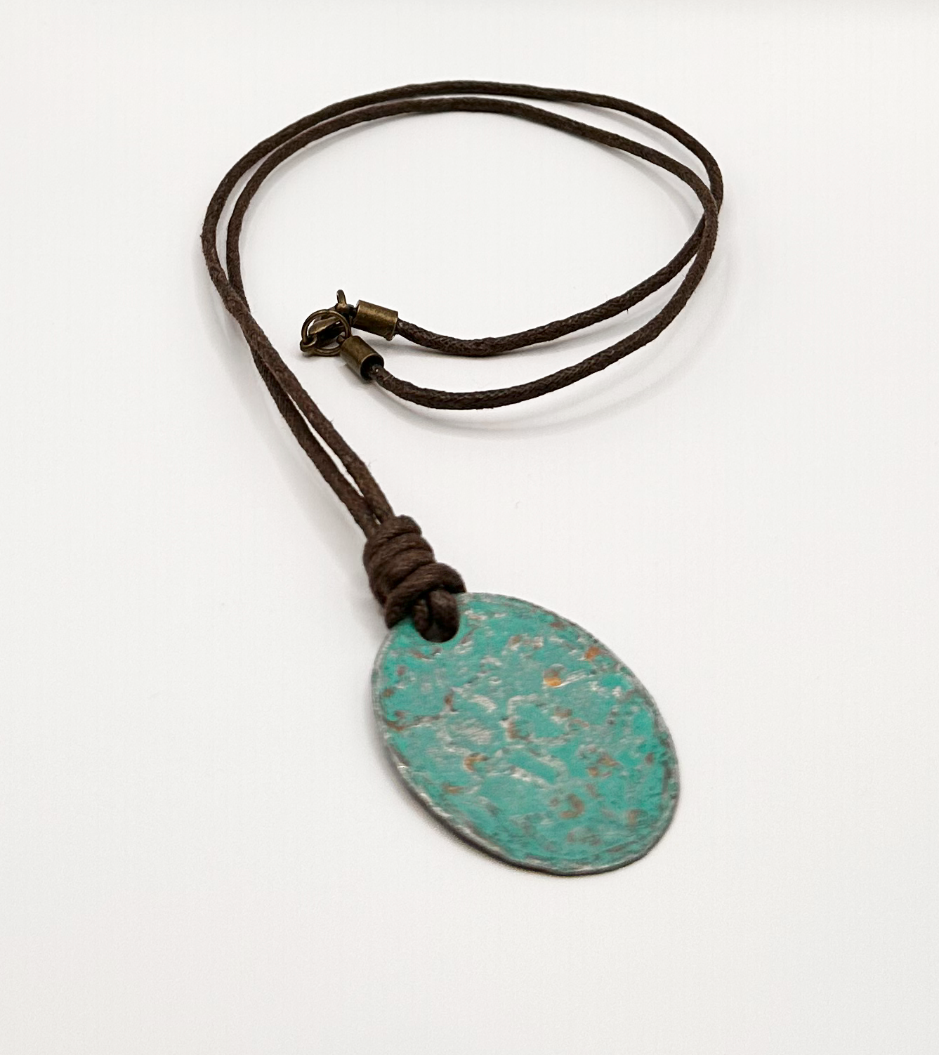 Contemporary Etched Pattern Pendant on a Cotton Cord Chain