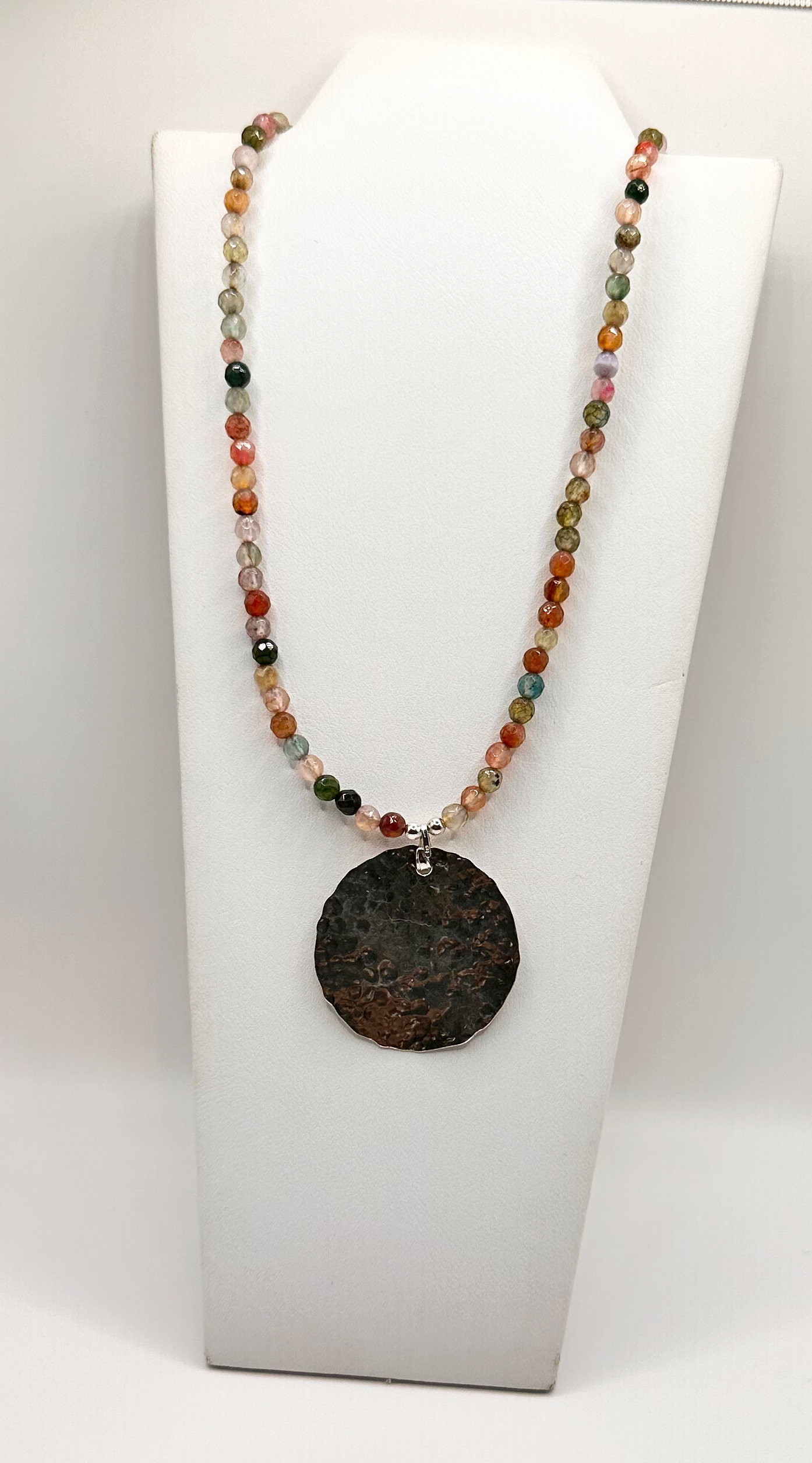 Tourmaline Bead with Hammered Sterling Silver Pendant Necklace
