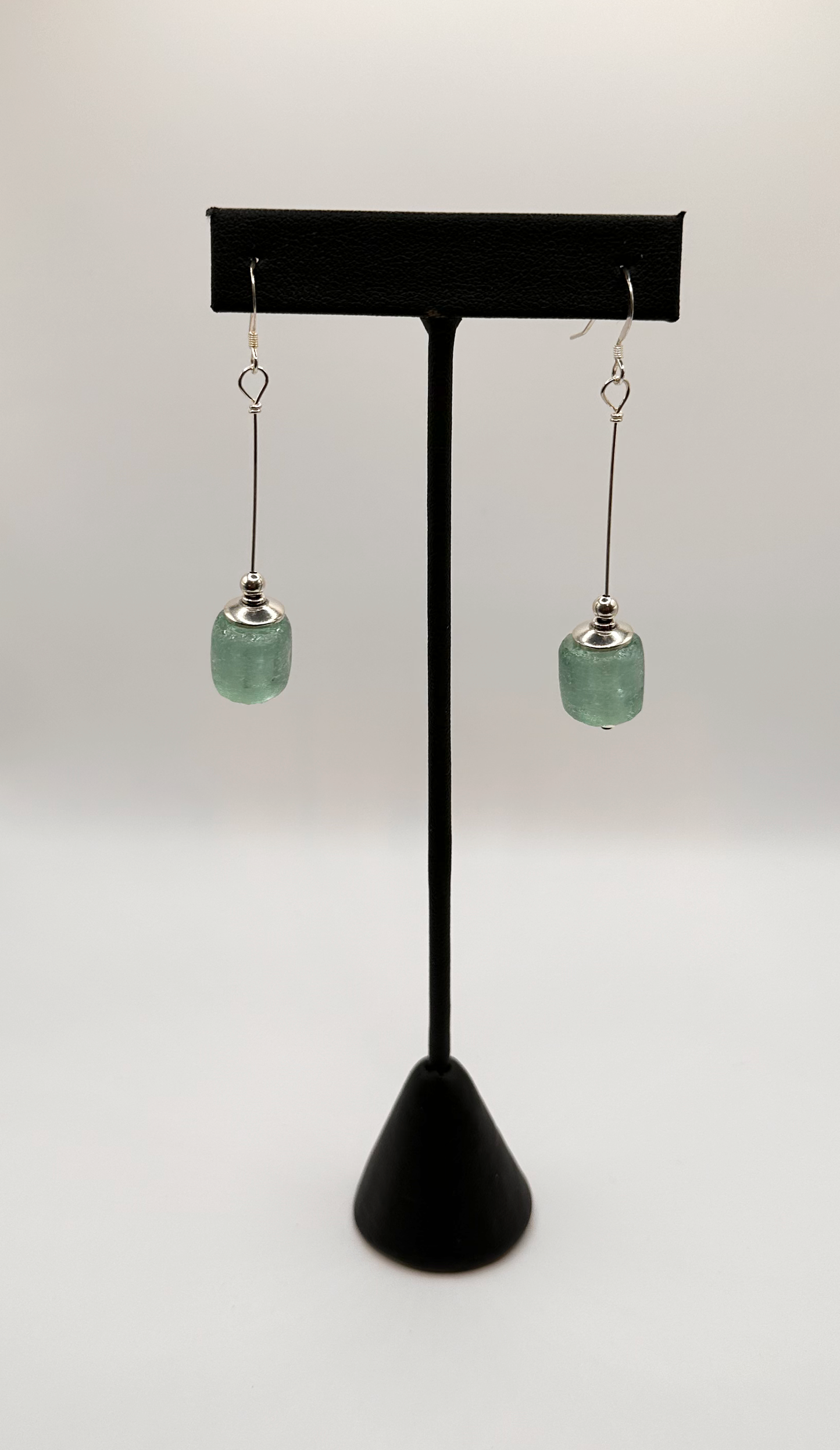 Blue Recycled Glass Bear Drop with Sterling Silver Earrings