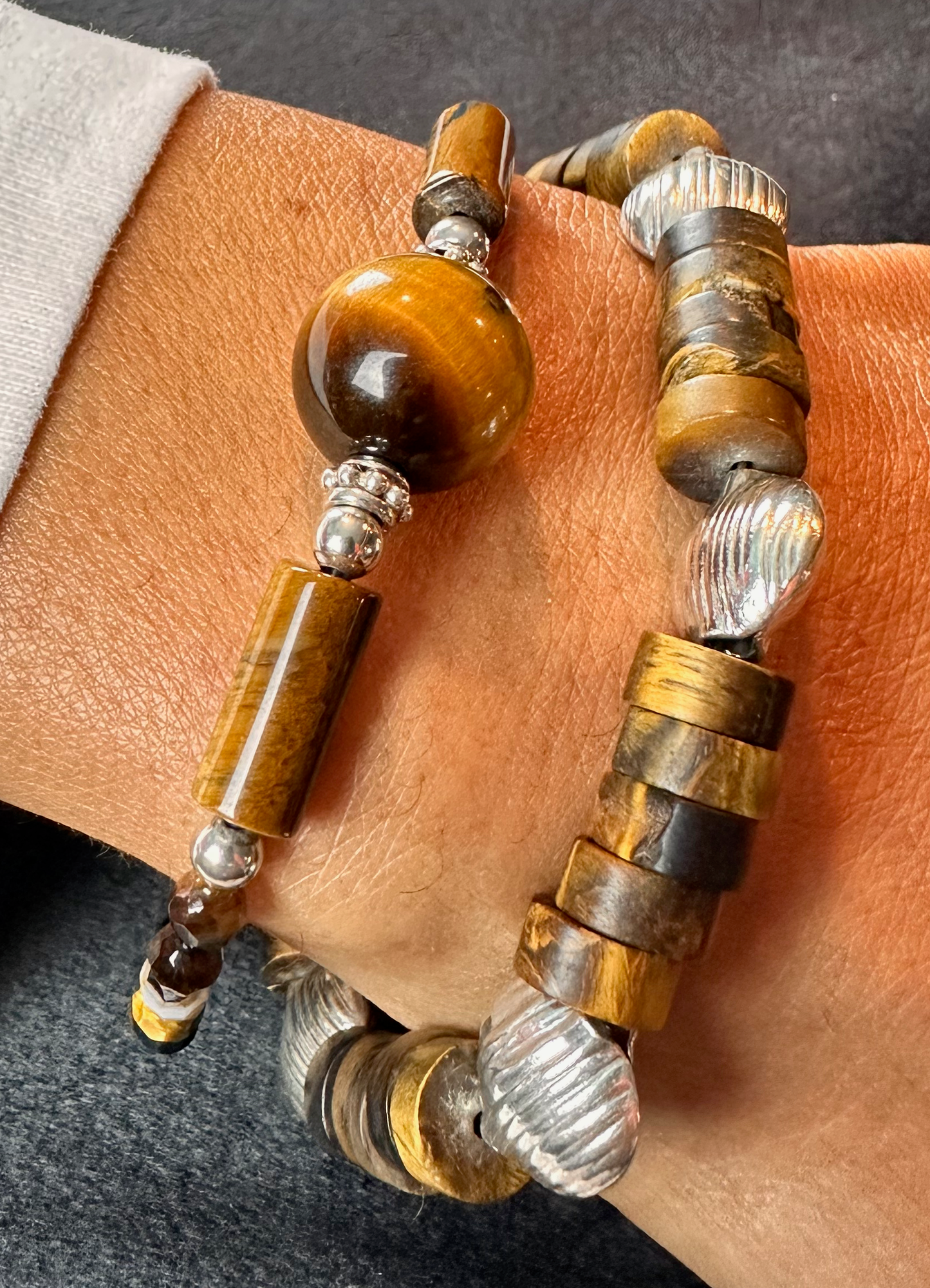 Tiger Eye with Sterling Silver Focal Bead Bracelet