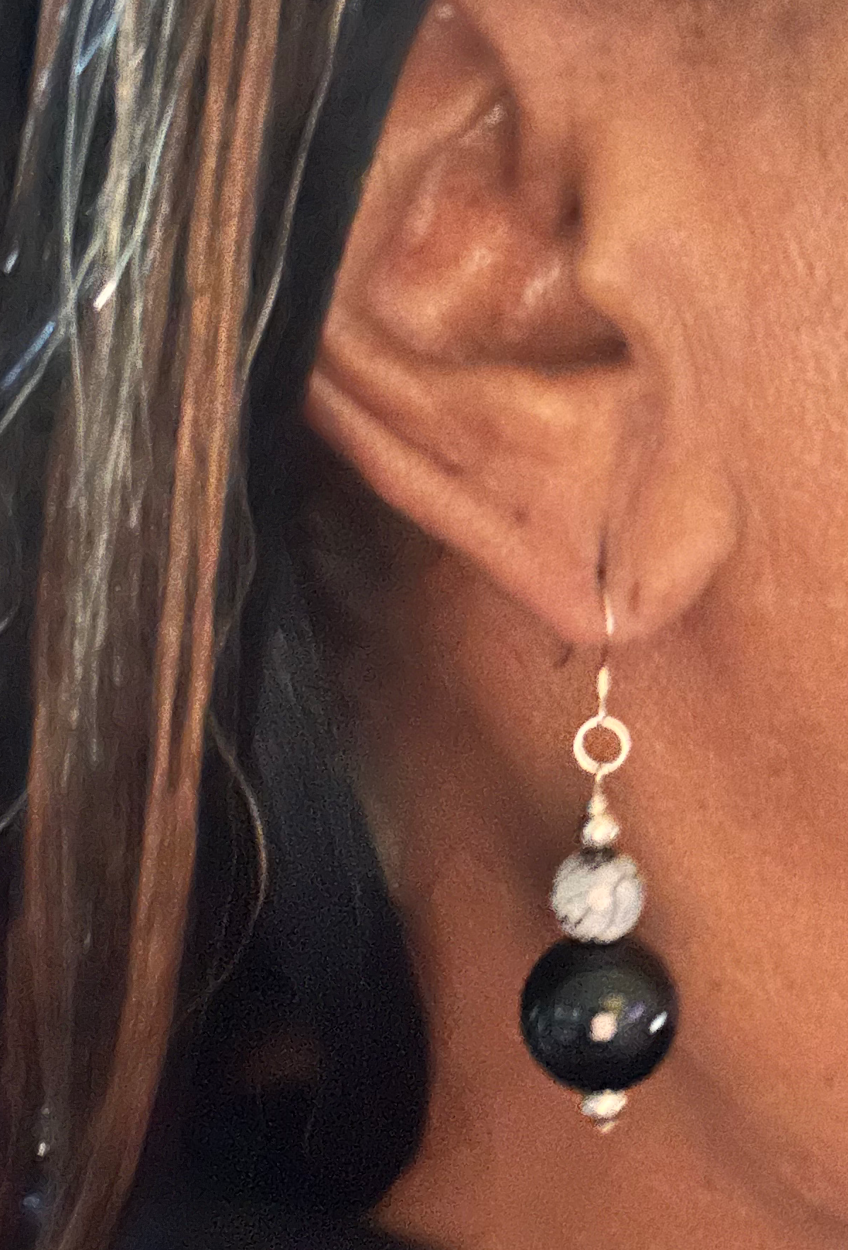 Black Jasper with Sterling Silver Accent Bead Earrings.
