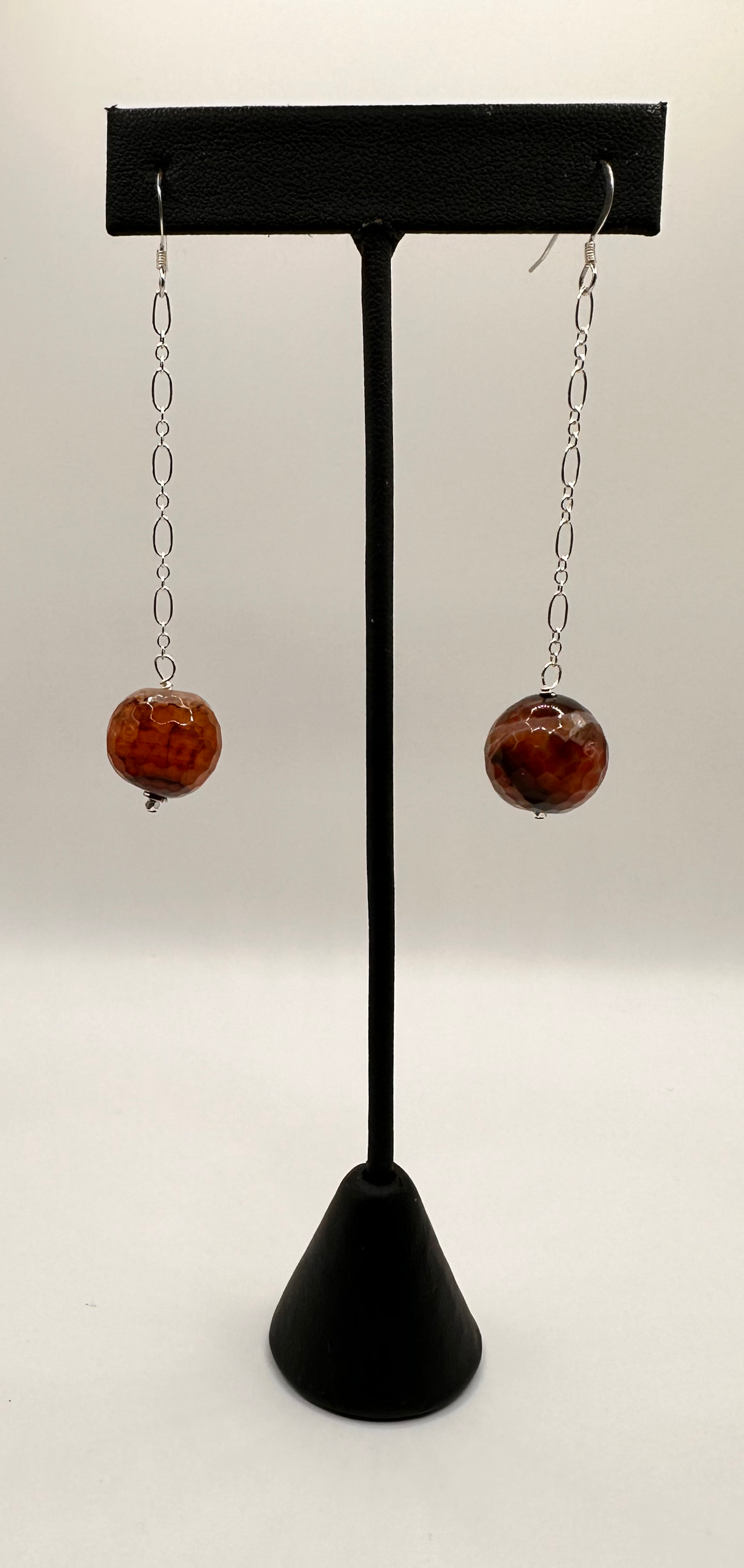 Carnelian Faceted Ball and Chain Earrings
