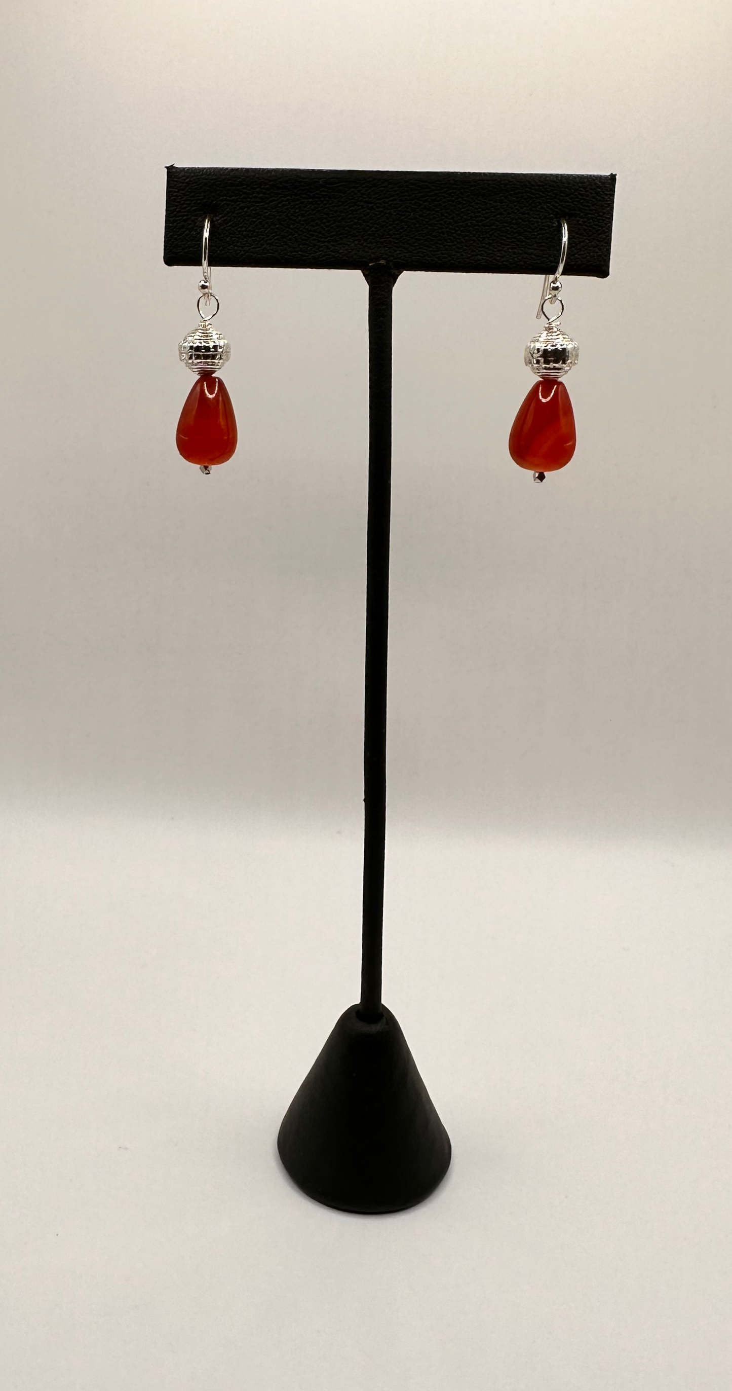Carnelian Teardrop with Sterling Silver Accent Bead Earrings