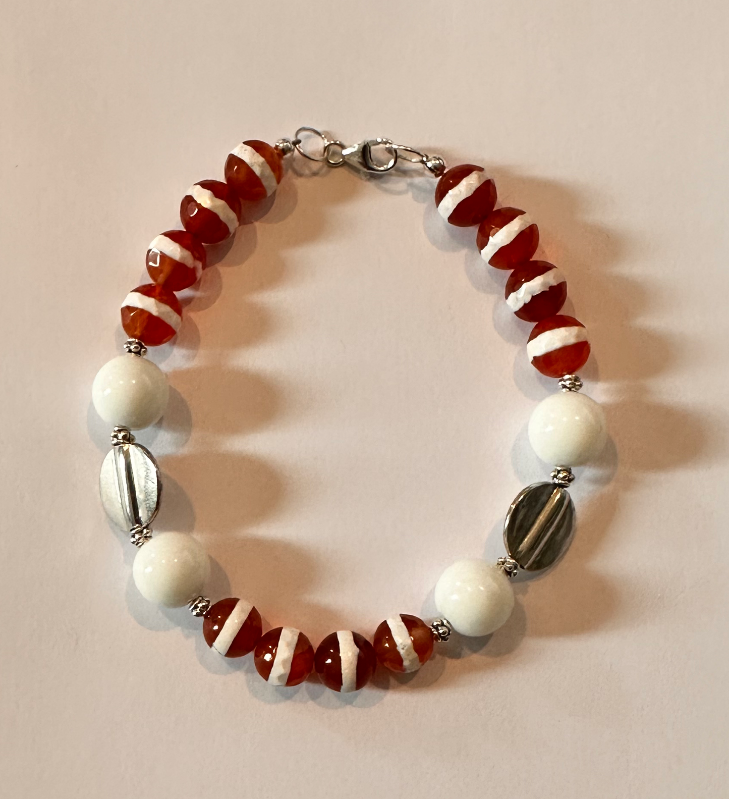 Carnelian Stone with Sterling Silver Accent Bead Bracelet