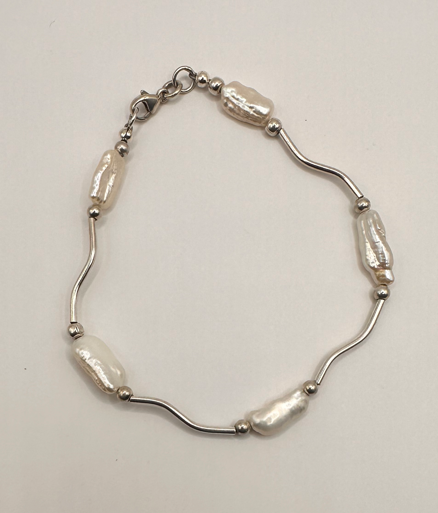 Freshwater Rice Pearls with Sterling Silver Bracelet