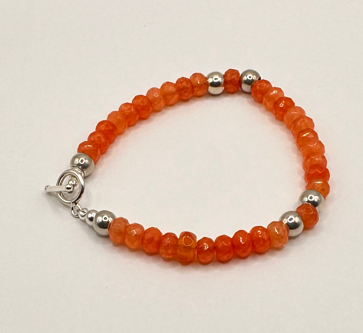 Orange Czech Glass with Sterling Silver Bead Bracelet