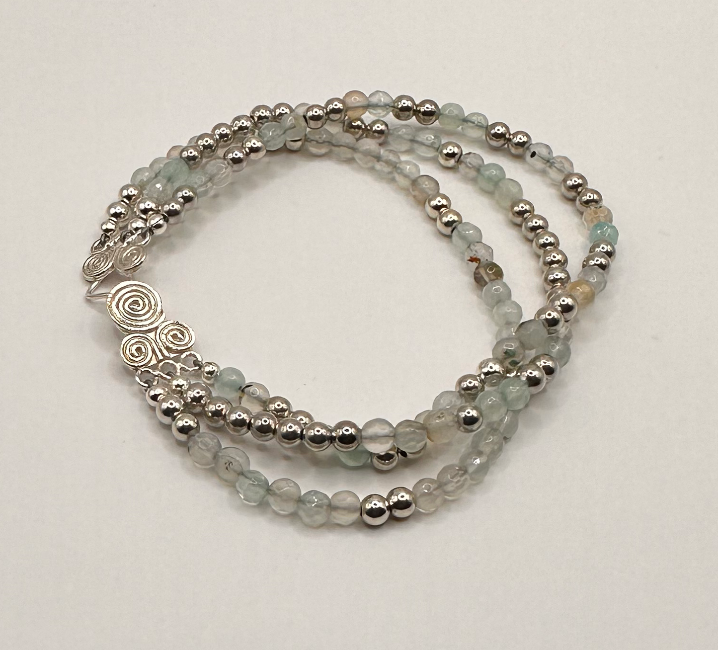 Natural Aquamarine Bead with Sterling Silver Beads Bracelet