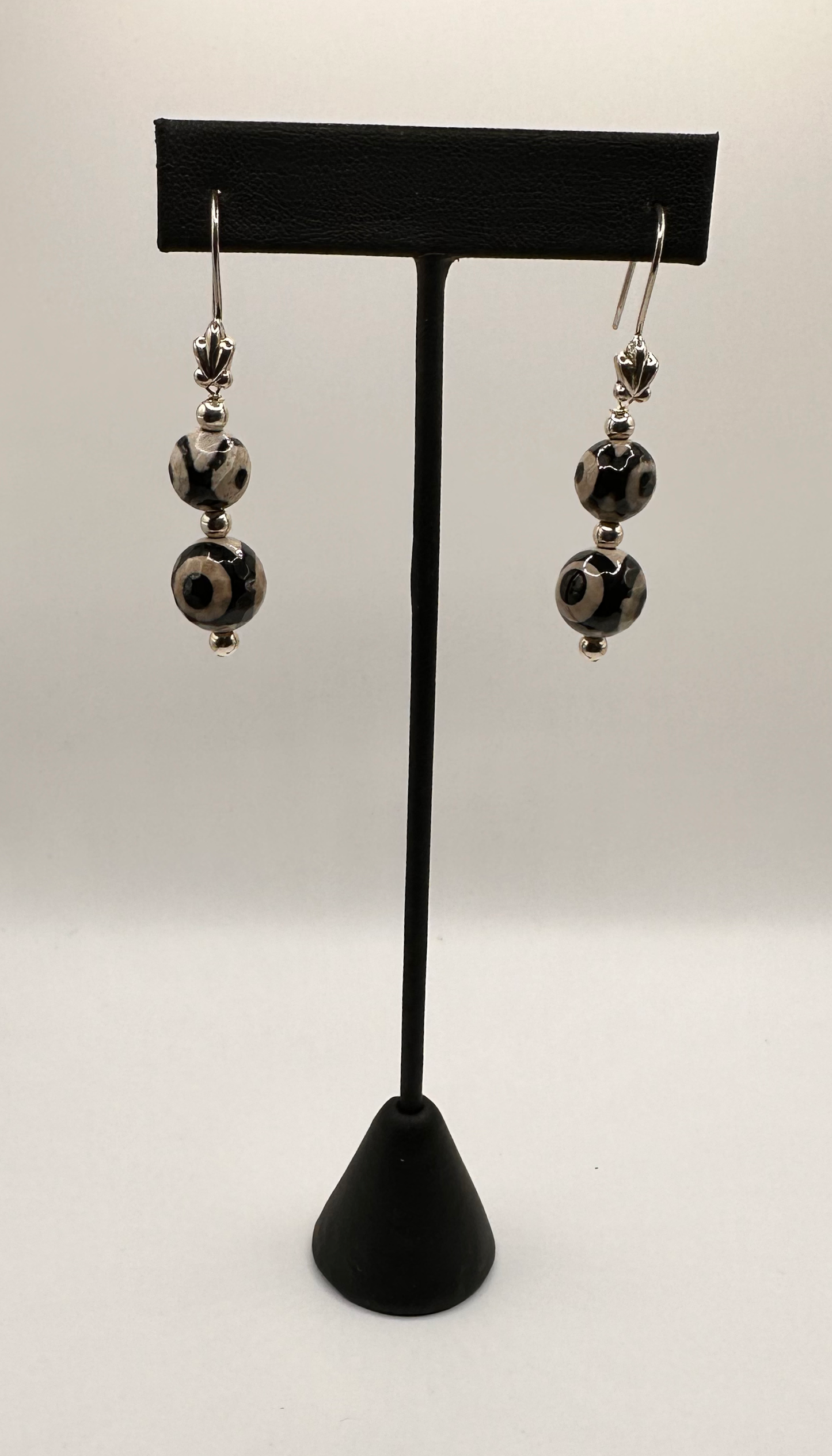Black and Tan Tibetan Drop Bead Earrings