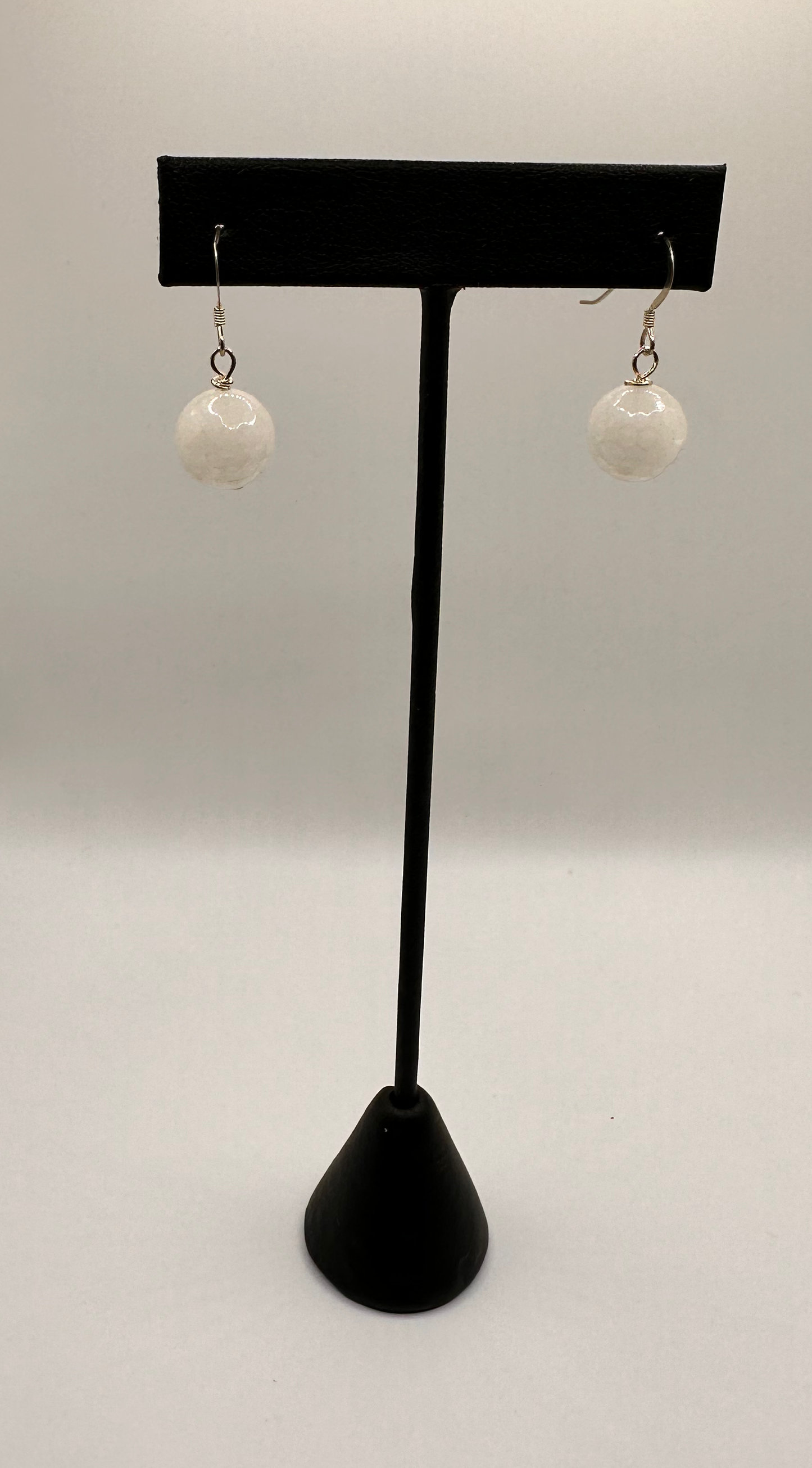 White Jade Ball Drop Earrings