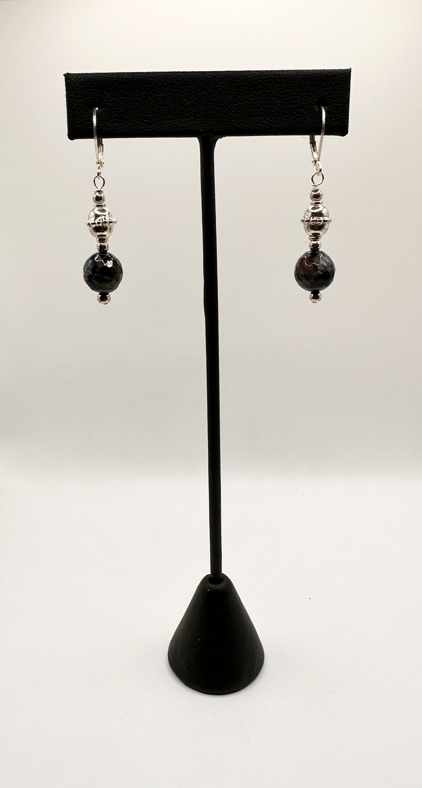 Dark Green Tourmaline Stone with Sterling Silver Accent Bead Earrings