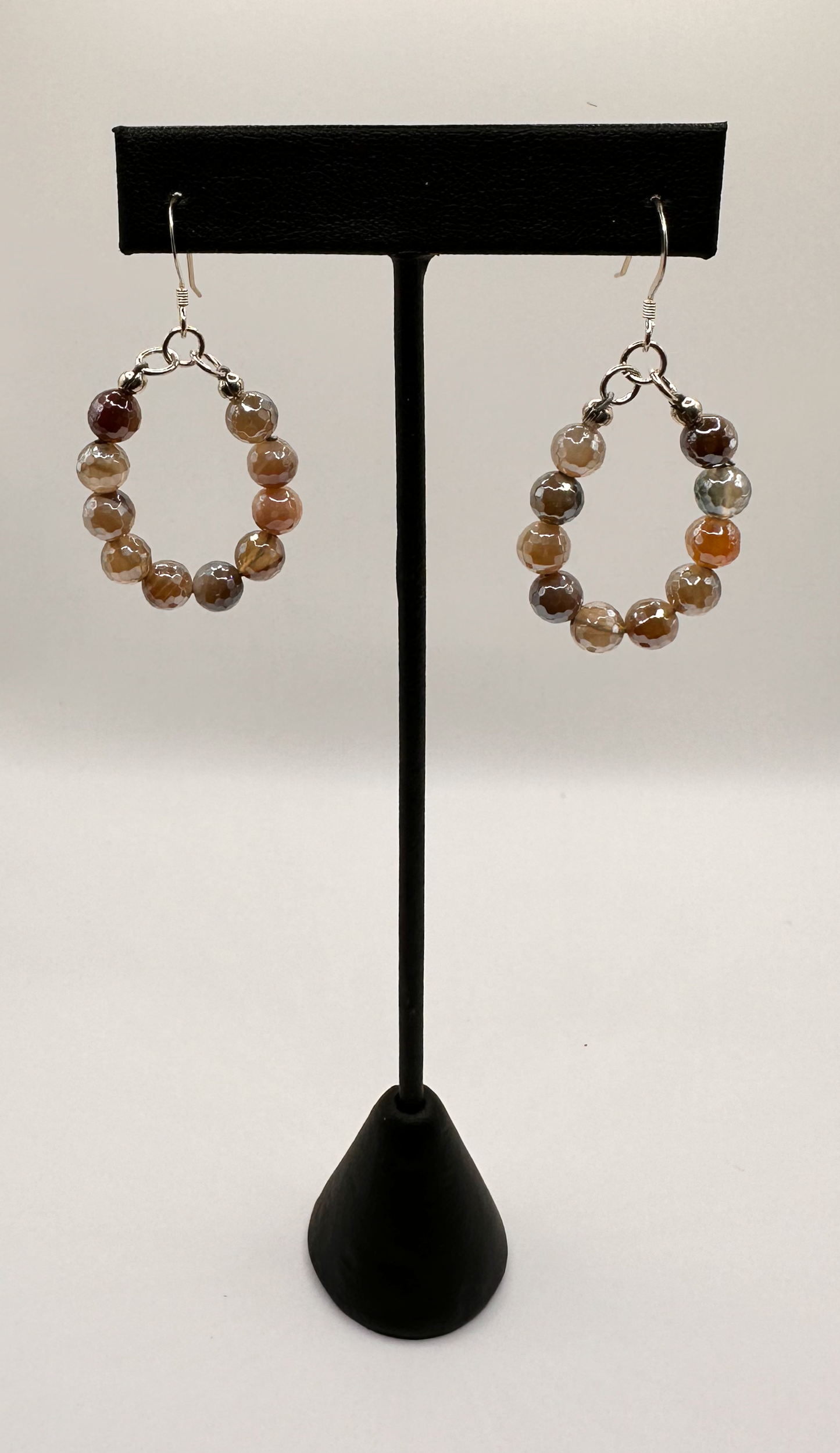 Chanel Style Beaded Hoop Iridescent Drop Earrings