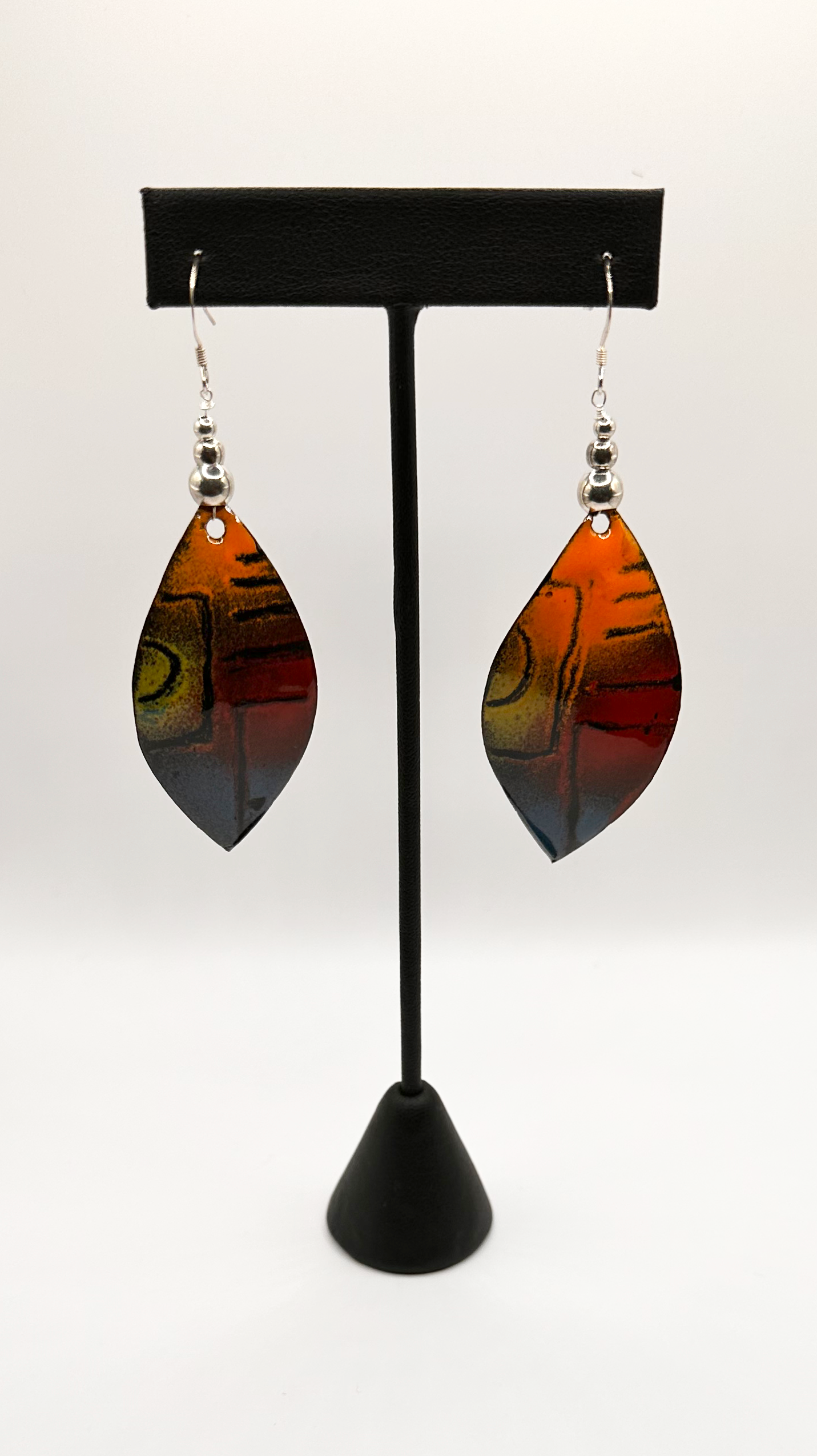 Artisan Enamel Earrings with Sterling Silver Accents