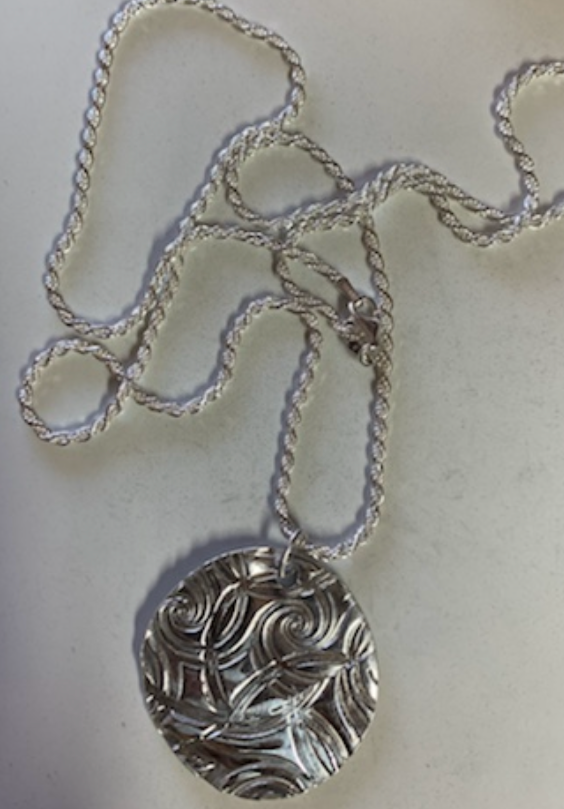 Fine .999 Pure Silver Patterned Disc Pendant Necklace