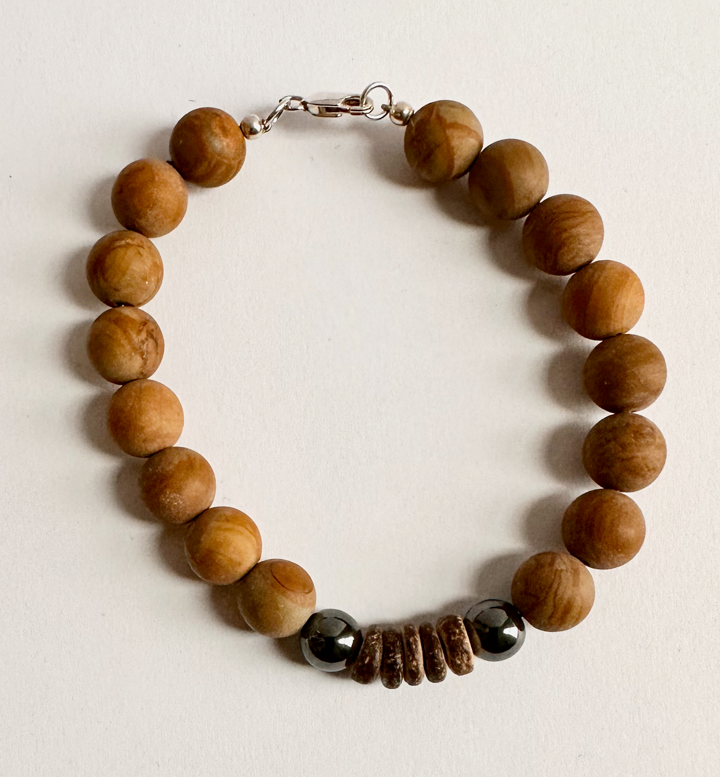 Natural Jasper with Hematite Accent Bead Bracelet
