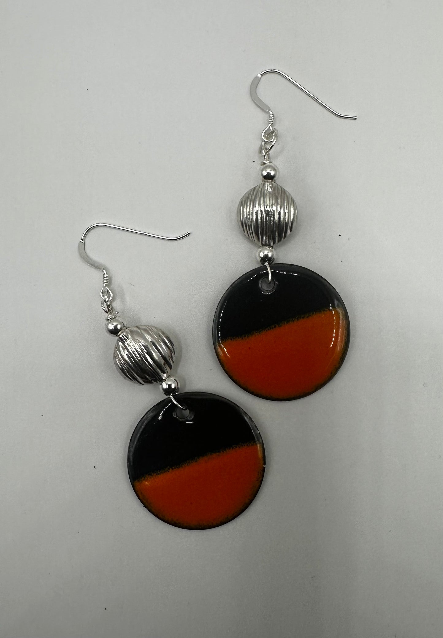 Two Tone Orange and Black Enamel Earrings