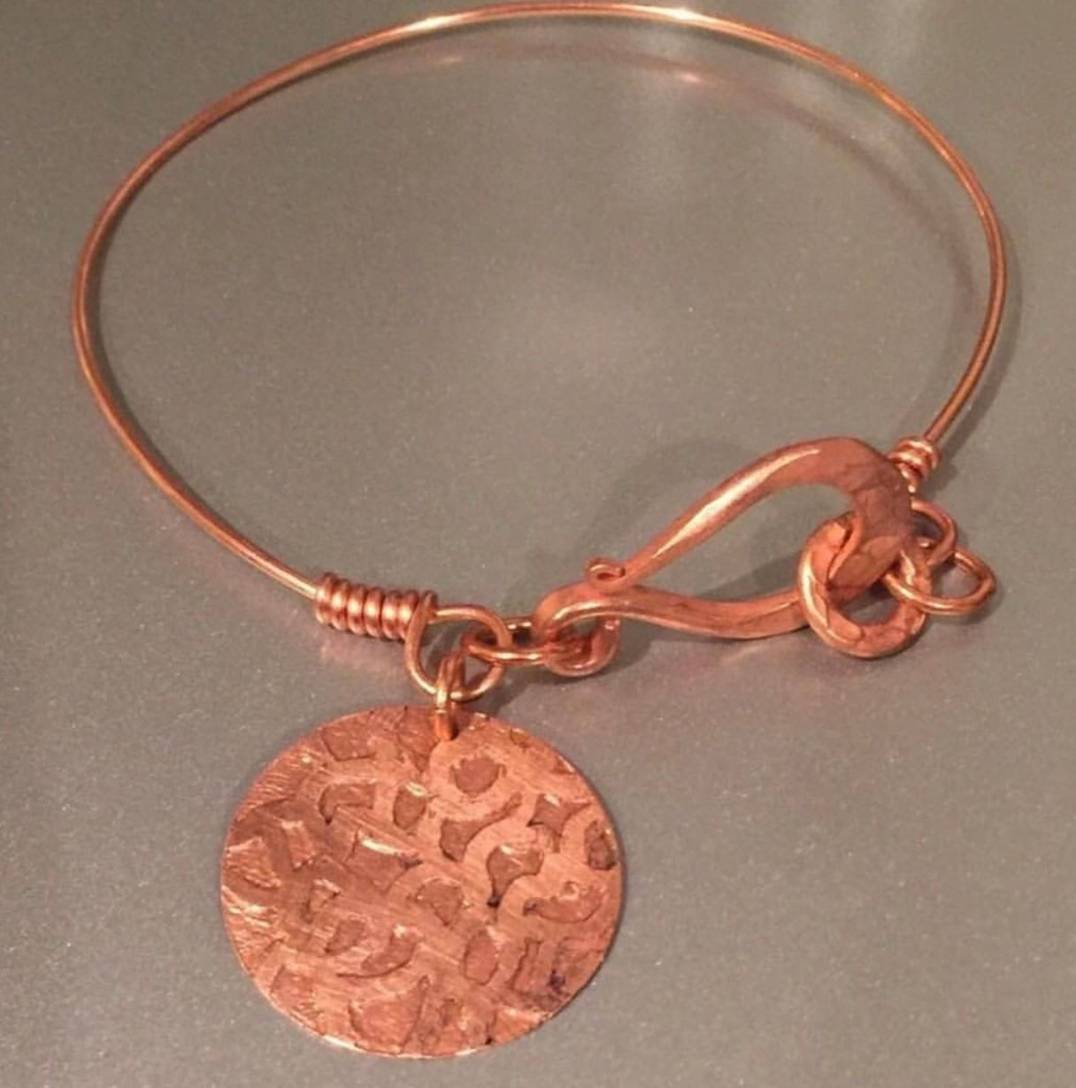Copper Etched Pattern Bangle Bracelet