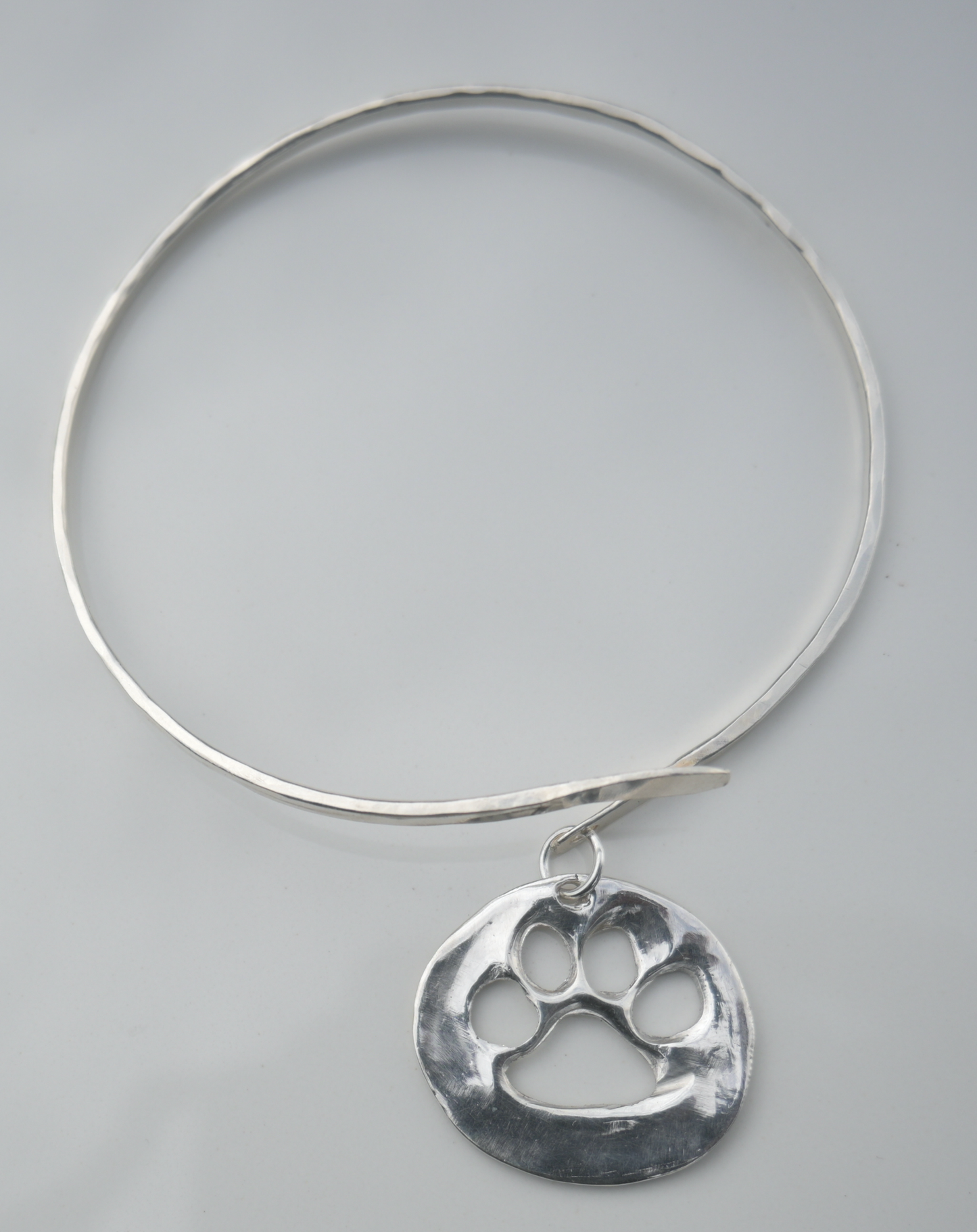 Artisan Crafted Fine Silver .999 (pure silver)Bangle Bracelet “Paws Up”