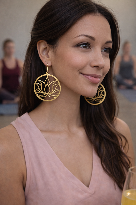 Gold Tone Plated Lotus Flower Earrings