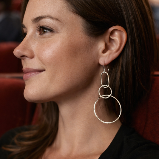 .925 Sterling Silver Artisan Dangle Hoops