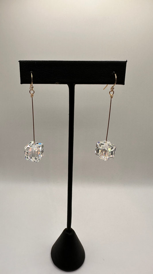 Clear Swarovski Crystal Cube with 14KT Gold Filled Earrings