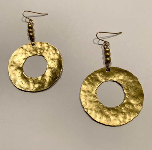 Hammered Brass Hoop Earrings