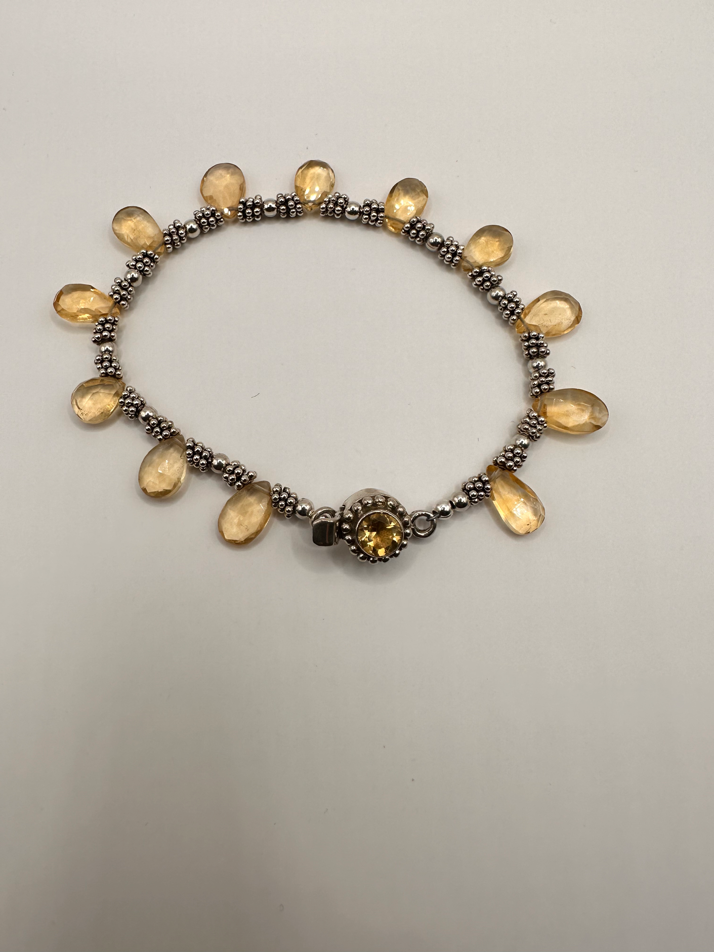 Citrine Gemstone Briolette Bead with Sterling Silver Bead Bracelet