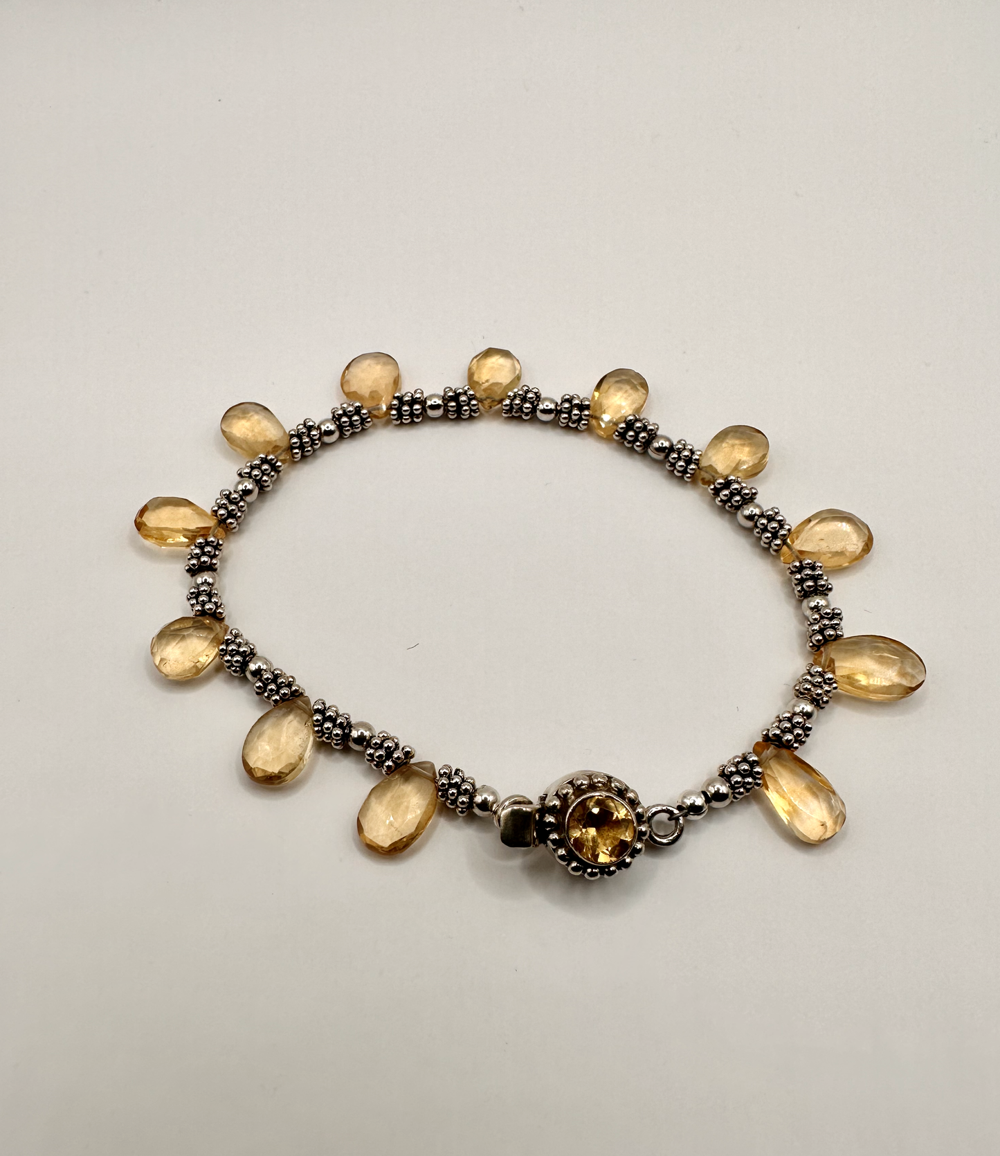 Citrine Briolettes with Sterling Silver Accent Beads and Fancy Clasp