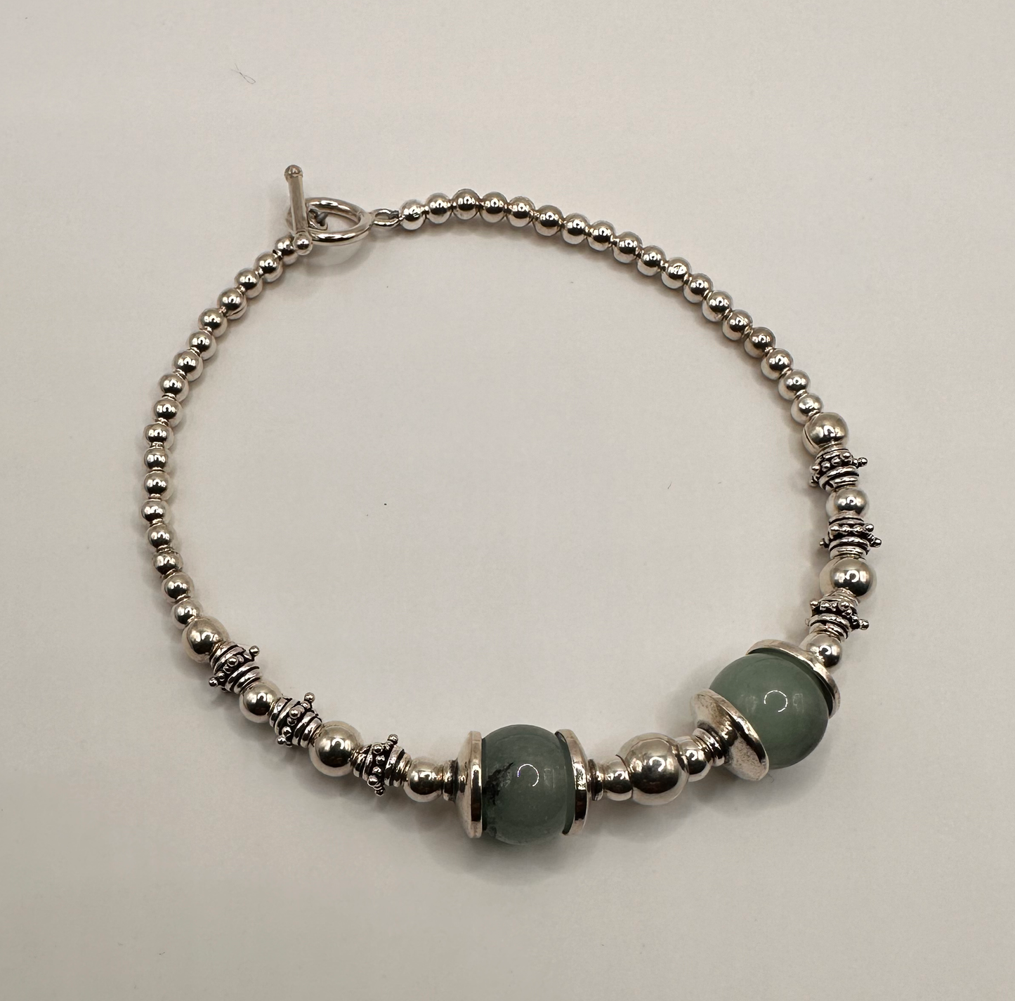 Green Aventurine with Sterling Silver Accent Bead Bracelet