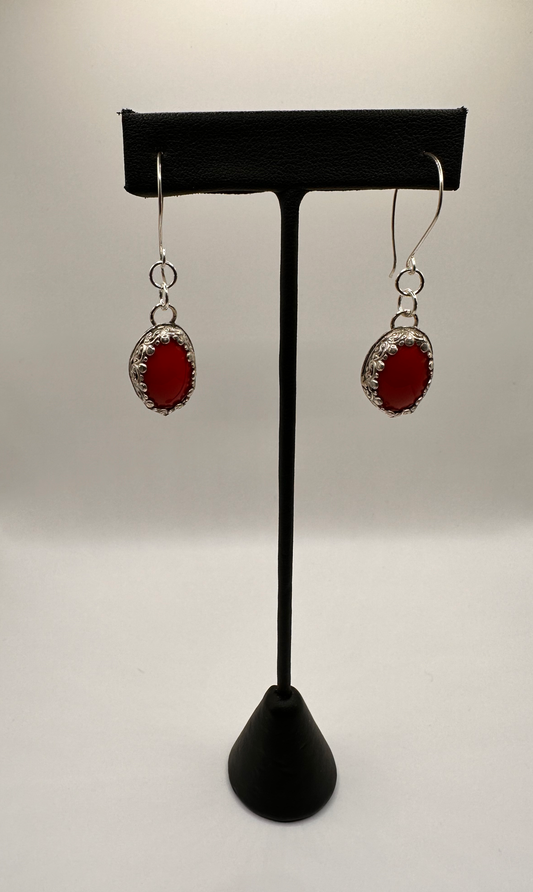 Handmade Bezel Set Coral Stone Earrings