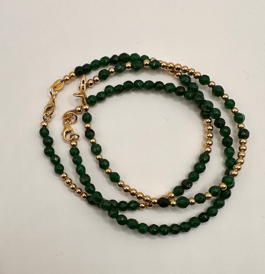 Green Aventurine Faceted Bead with 14kt Gold Bead Bracelet