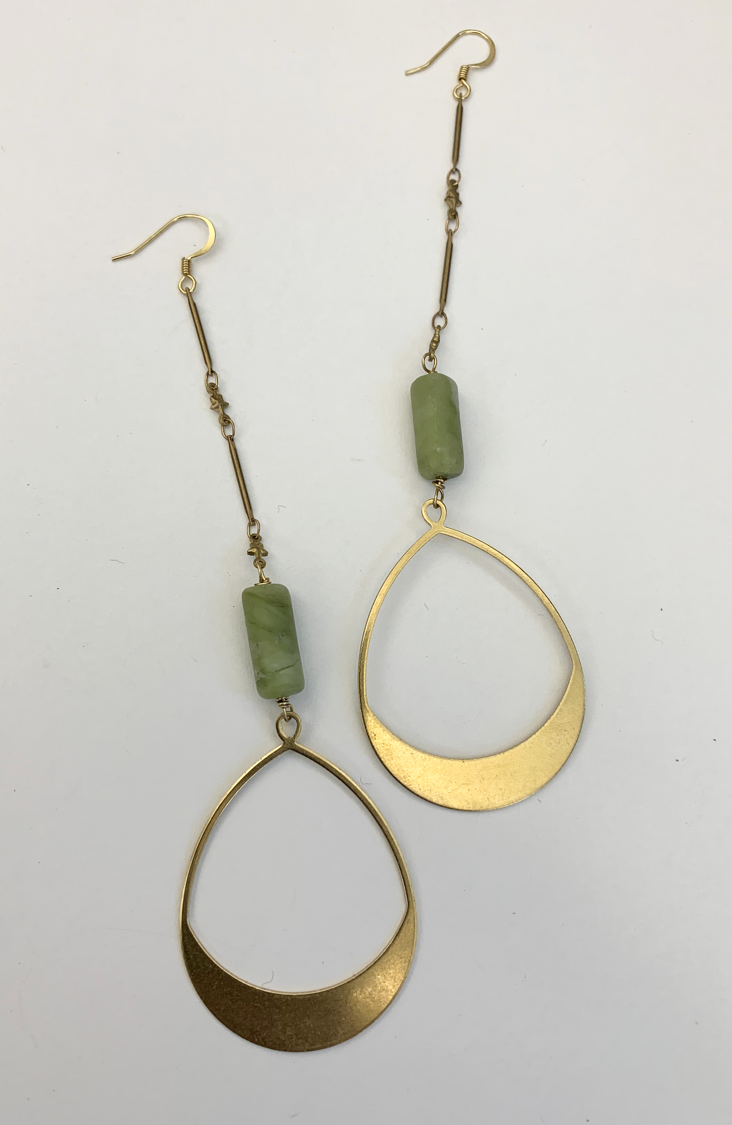 Brass Pear Shaped Drop With Serpentine Stone Earrings