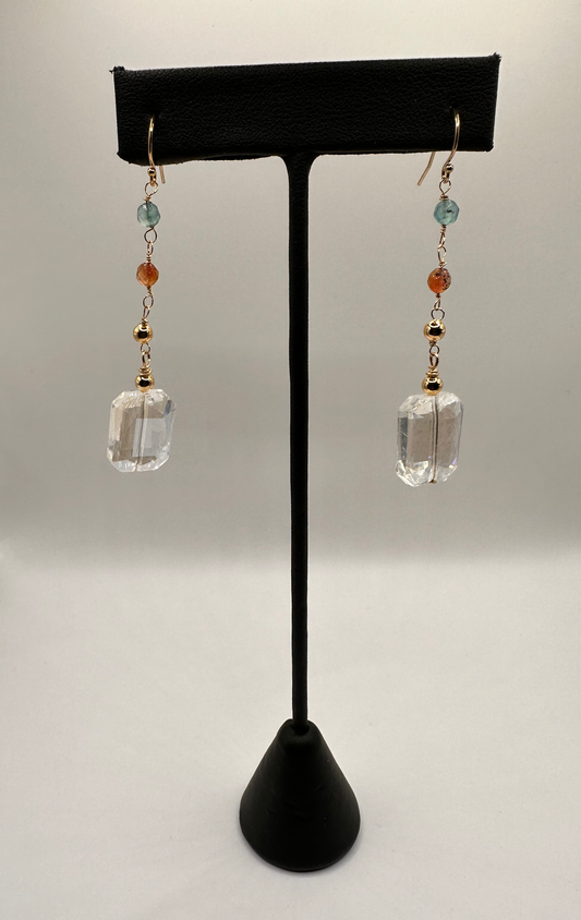 Multi Agate Chain with Clear Crystal Drop Earrings