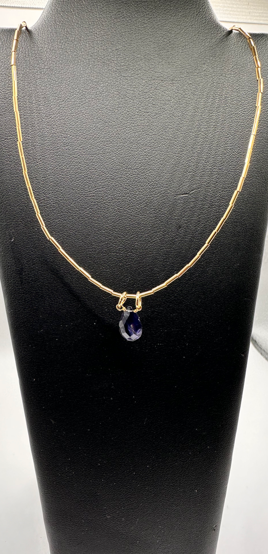 Tanzanite Briolette Bead with 14kt Gold Filled Chain Necklace