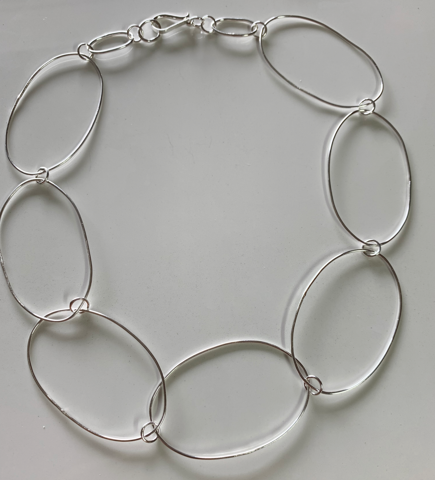 Sterling Silver Oval Hoop Linked Necklace