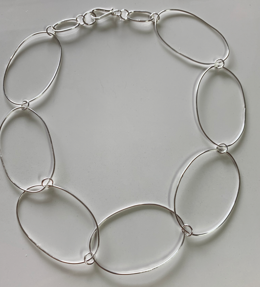 Sterling Silver Oval Hoop Linked Necklace