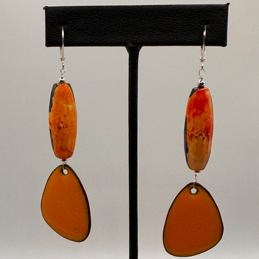 Orange Enamel Earrings