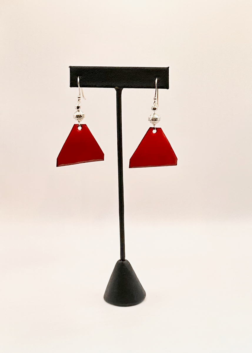 Red Triangle Enamel Earrings