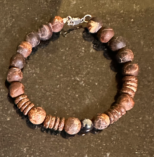 Natural Sandalwood Bracelet with a Hematite accent bead.