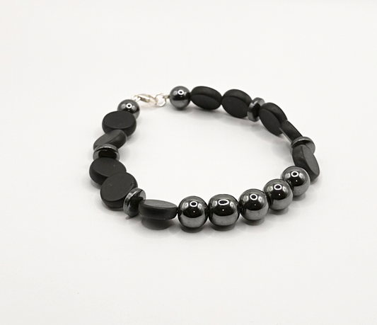 Contemporary Black Jasper and Hematite Bracelet