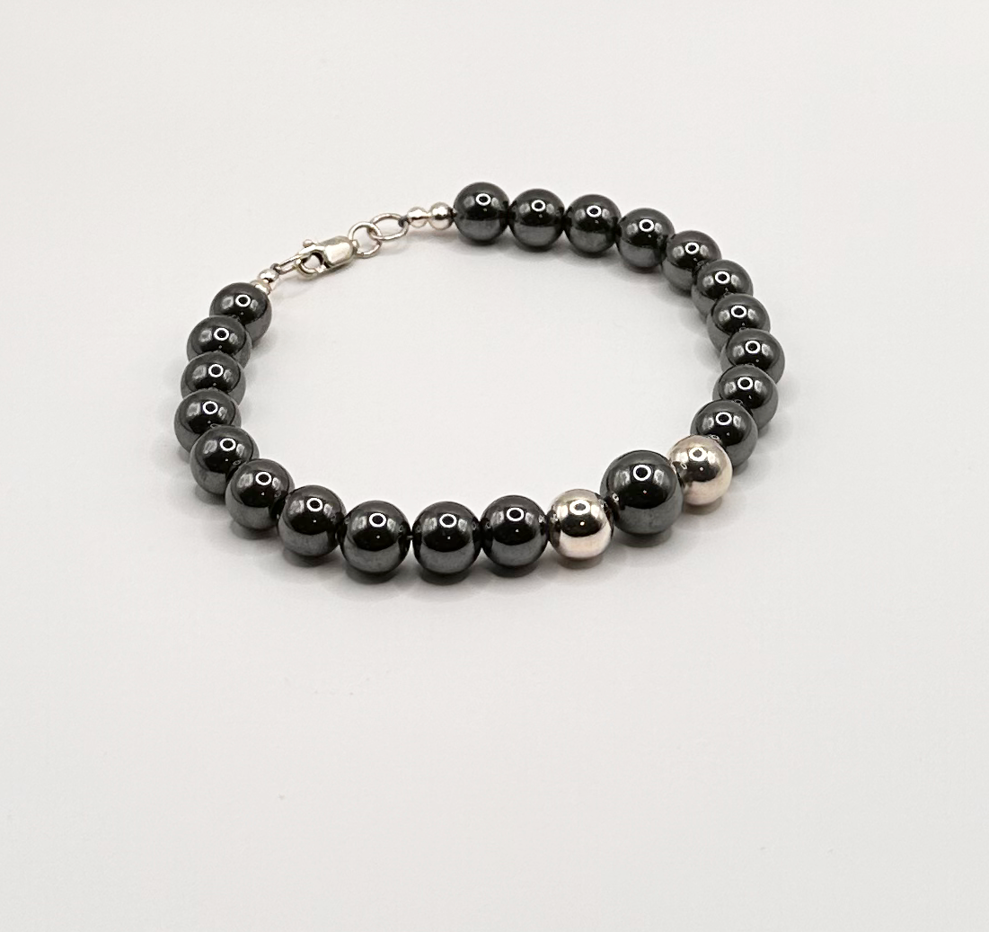 Hematite Beads with Sterling Silver Accent Beads Bracelet