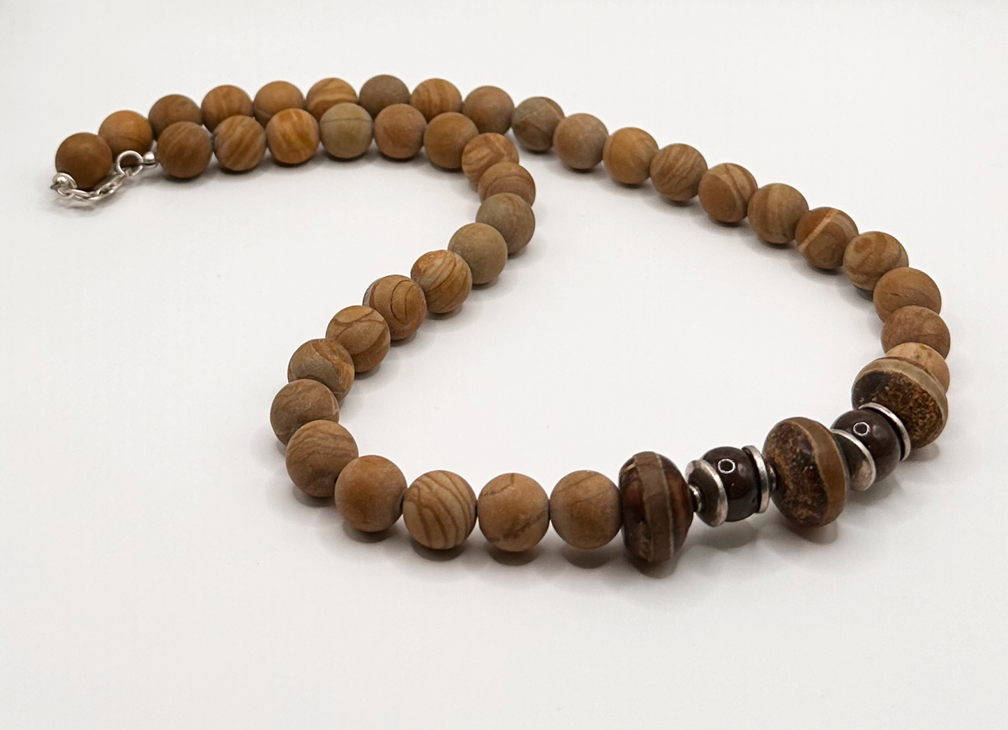 Natural Sandlewood Beads with Tibetan Accent Beads Necklace