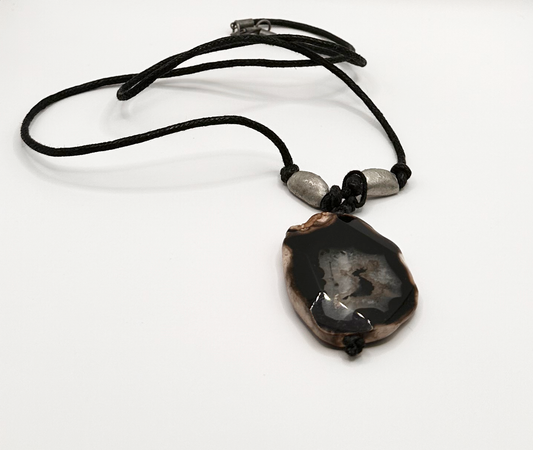 Agate Stone Necklace with Matte Steel Accent Beads