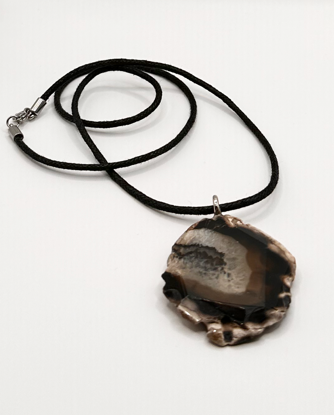 Agate Slice Pendant on a Cotton Cord Necklace