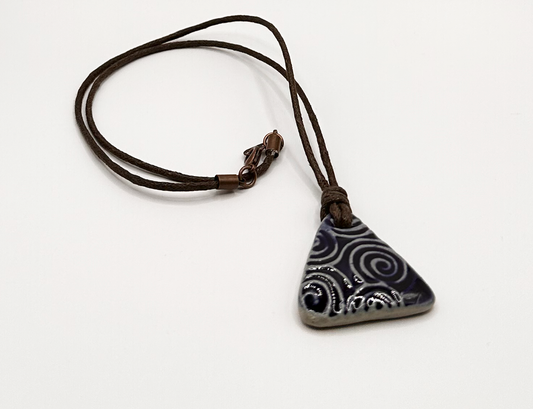 Contemporary Pattern Ceramic Pendant on a Cotton Cord Necklace