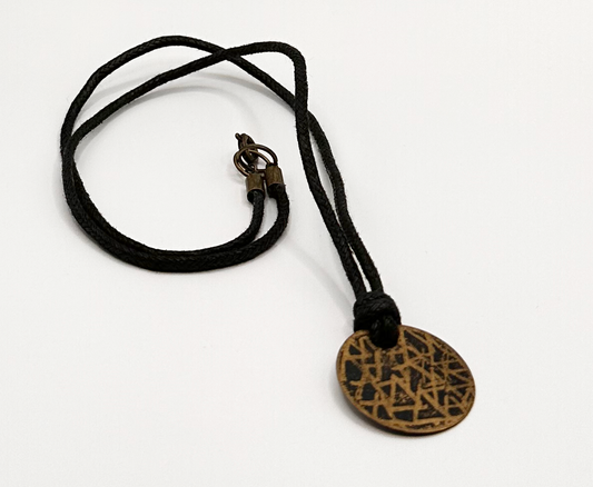 Contemporary Etched Pattern Pendant on a Cotton Cord Chain