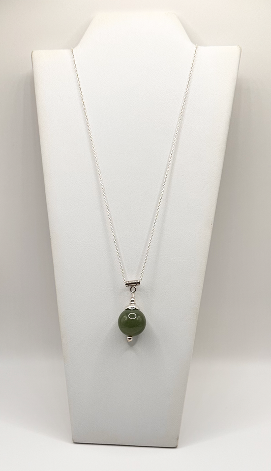 Green Aventurine with Sterling Silver Drop Ball Pendant Necklace