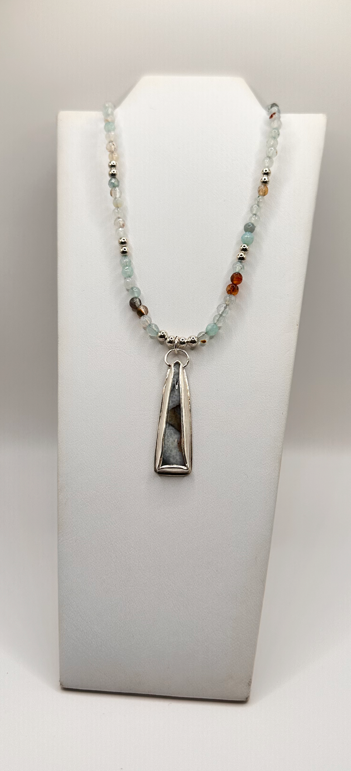 Petrified Wood Stone Pendant with Sterling Silver Necklace